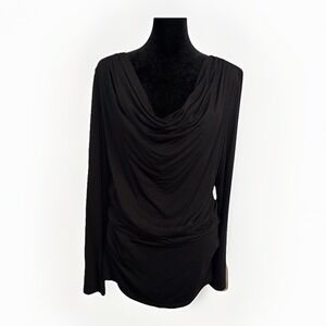 Adrianna Papell‎ Long Sleeve Shirt Size L NWT Drape Neckline Black Stretchy